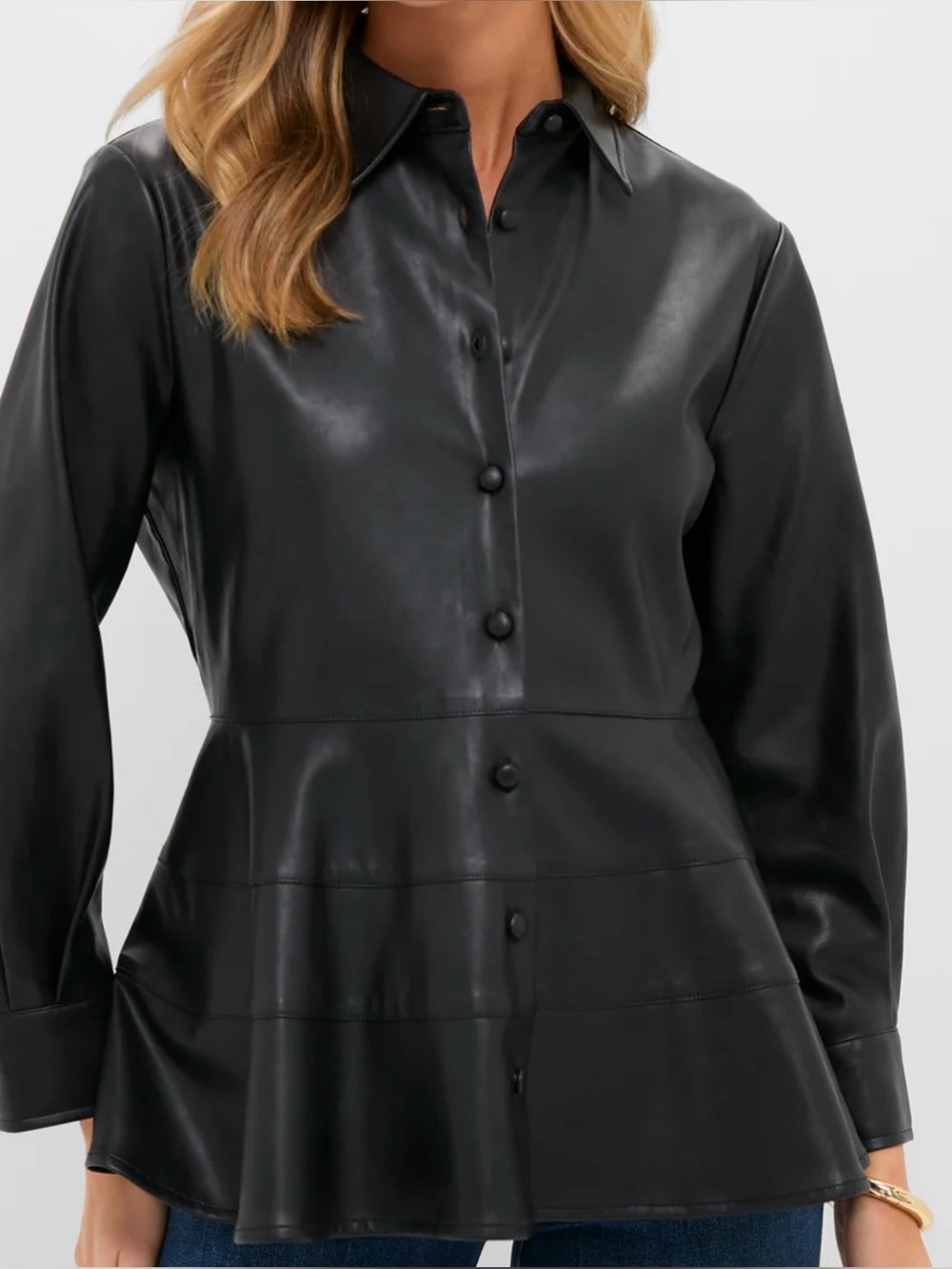 Tuckernuck Pomander  Place Black Faux Leather Peplum-Style Button Jacket NWT